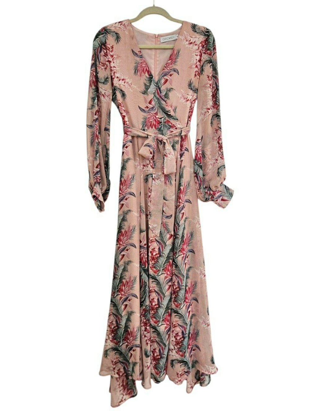 Chicwish Floral Maxi Dress in Blush Pink XS Waist Tie